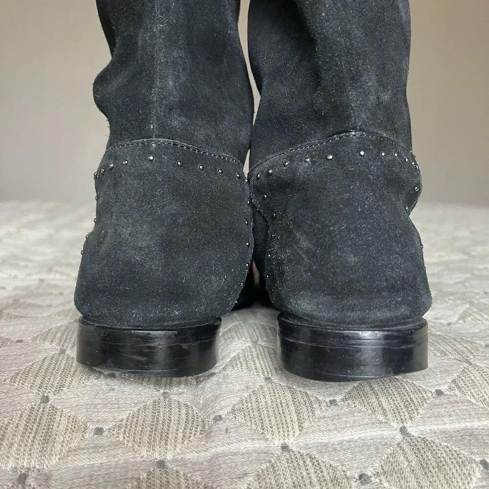 Barney’s New York Black Suede Leather‎ Tall Riding Boot Women EU 38 US 7.5 Studs